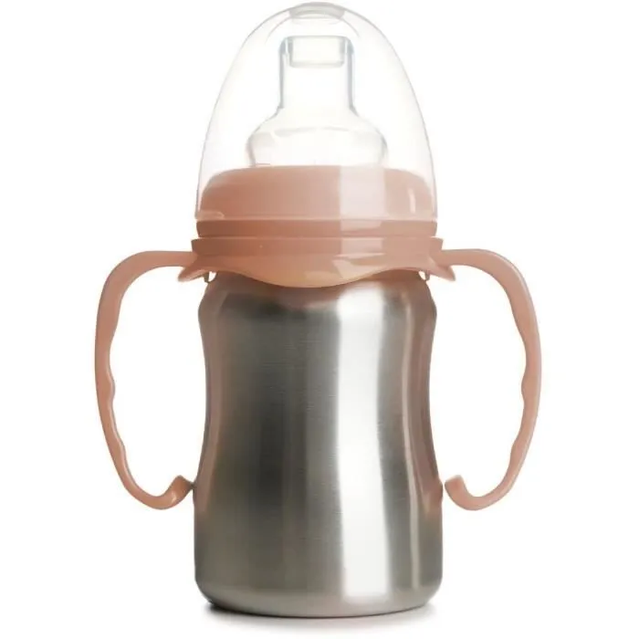 Tasse d'apprentissage - THERMOBABY - Inox - 180 ml - Pêche - Ergonomique et anti-fuites-0