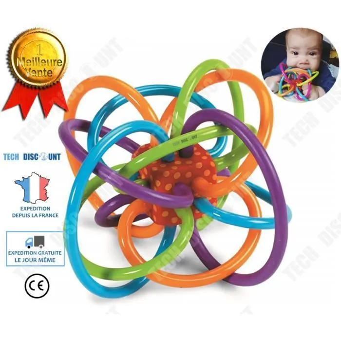 TD® jouet bebe a macher dentition a croquer eveil sensoriel enfant fille garcon pas cher educatif multicolore anneaux spirale sain-0