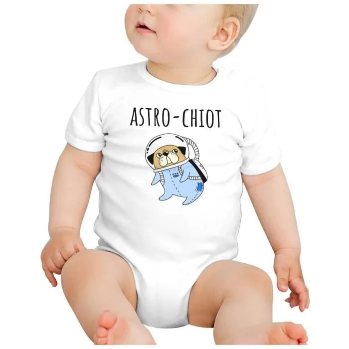 Body Bébé Manche Courte Blanc Astro Chiot Chien de Compagnie Dessin Astronaute-1