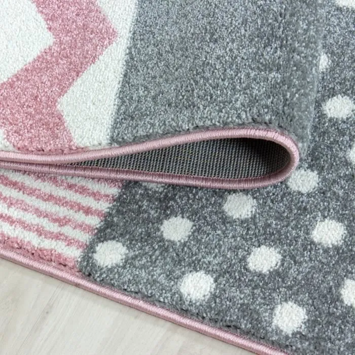 Tapis Enfant PATCHWORK - AYYILDIZ - 120x120cm - Rose & Gris - 100% Polypropylène 11mm-3
