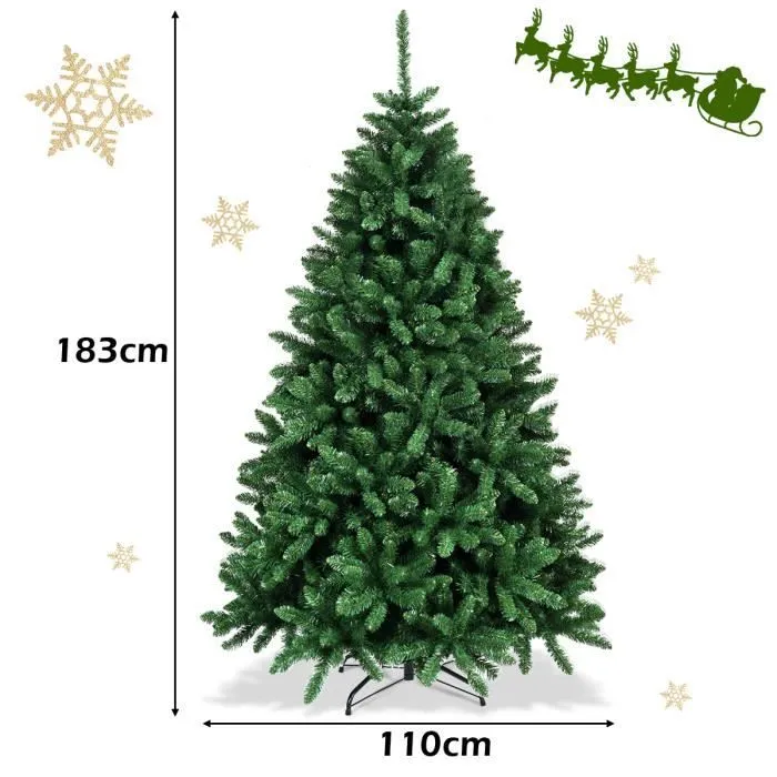 COSTWAY Sapin de Noël Artificiel 180CM en PVC avec 1355 Branches et Socle en Métal Stable,Décoration de Noël pour Fête Familiale-3