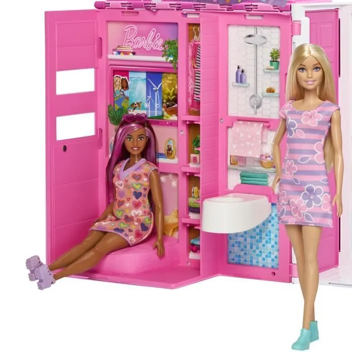 Barbie-Maison de vacances-Coffret et poupée, 4 zones et 11 accessoires HRJ77-5
