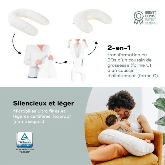 Babymoov B.LOVE 2 en 1 Petal Ecru Coussin de Maternité & Allaitement - Remplissage Microbilles ultra-fines - Certifié OEKO-TEX-3