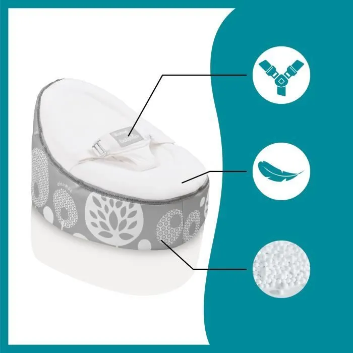 doomoo Nid Transat bébé - Pouf Evolutif & Multifonctions dès la Naissance, Flower Argent-3