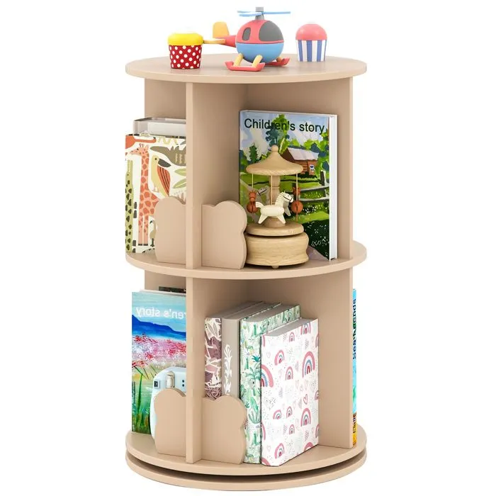COSTWAY Bibliothèque d’Angle Ronde et Rotative pour Enfants à 2 Niveaux Étagère de Rangement Pivotante à 360° 40 x 65 cm Naturel-0