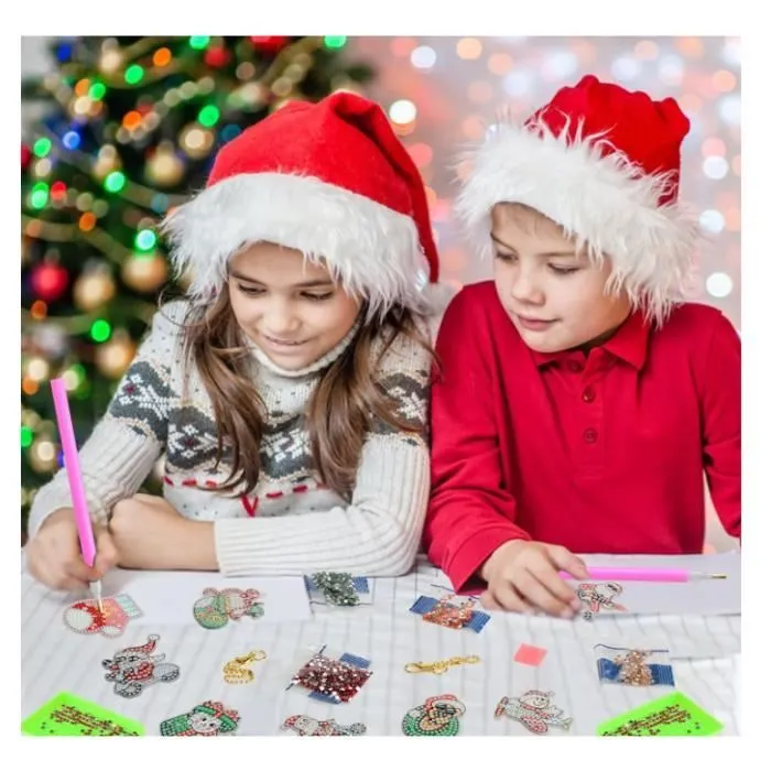 Calendrier de L'avent 2023 DIY Diamond Painting Porte Clé Noel pour Fille, 24 Pièces Surprises 5D Diamant Peinture Porte-clés Avent-3
