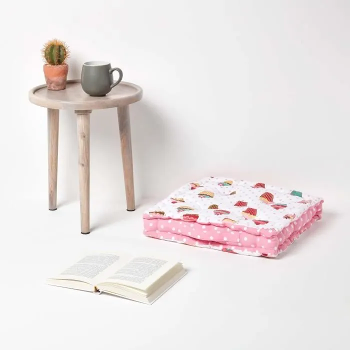 Coussin de sol - Cupcakes - 50 x 50 cm - Rose - 100% Coton - Intérieur-1