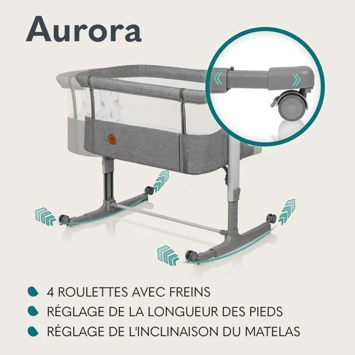Lit bébé 3en1 LIONELO Aurora - Réglable en hauteur et inclinaison - Matelas et sac inclus - Beige cappucino-3