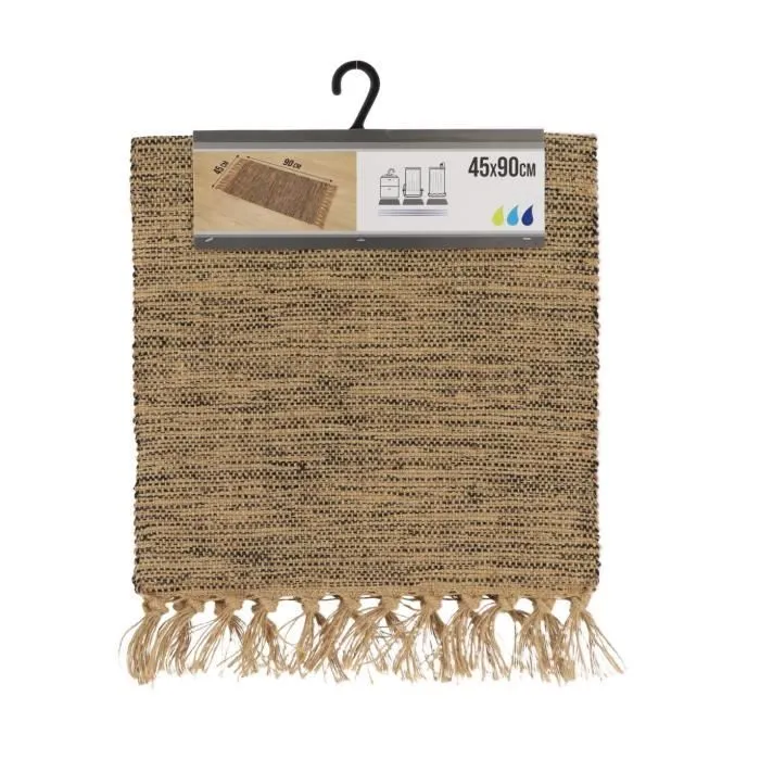 TENDANCE - Tapis de salle de bain en jute et coton Naturel & Noir 45 x 90 cm-0