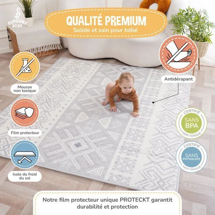 Tapis de Jeu pour Enfant Bebe 150x180x1cm Tapis de Sol XXL en Mousse Epais Pliable Reversible - Tapis d'eveil pour Bebe - Tapis d-4