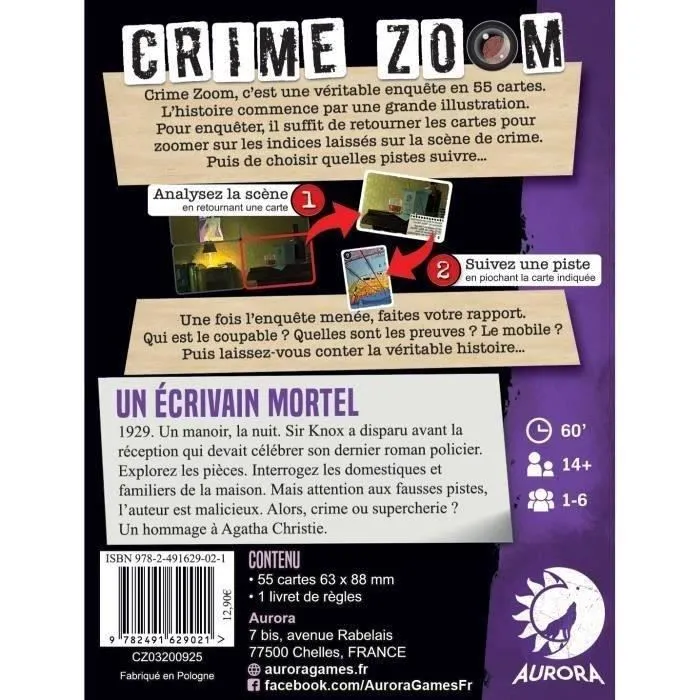 Crime Zoom Un Écrivain Mortel - Asmodee - Jeu d'enquête - Dès 14 ans - 30 minutes à 1h-1