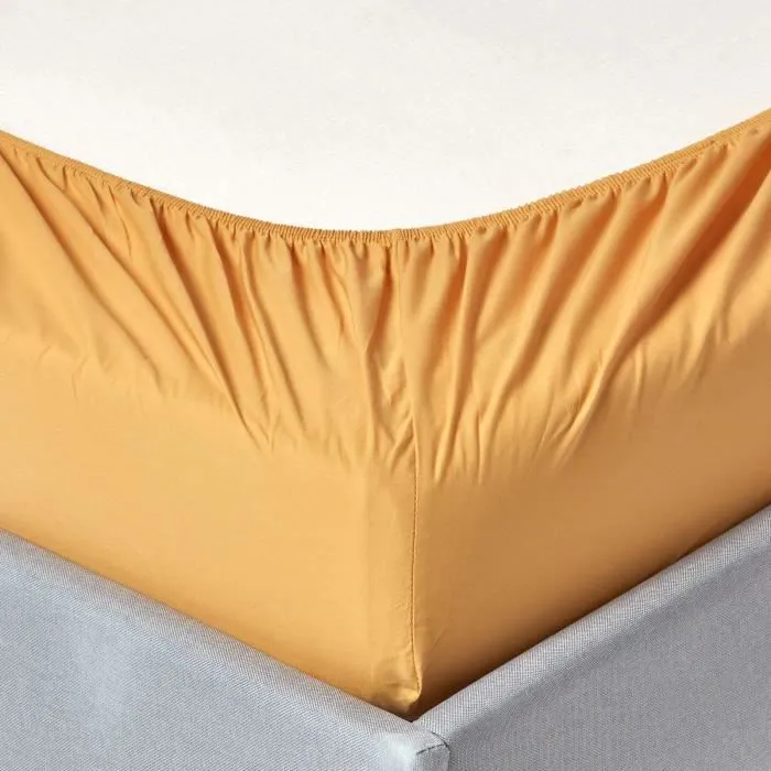 Drap-housse uni Jaune Moutarde 100% coton égyptien 200 fils Matelas épais 90 x 190 cm-1
