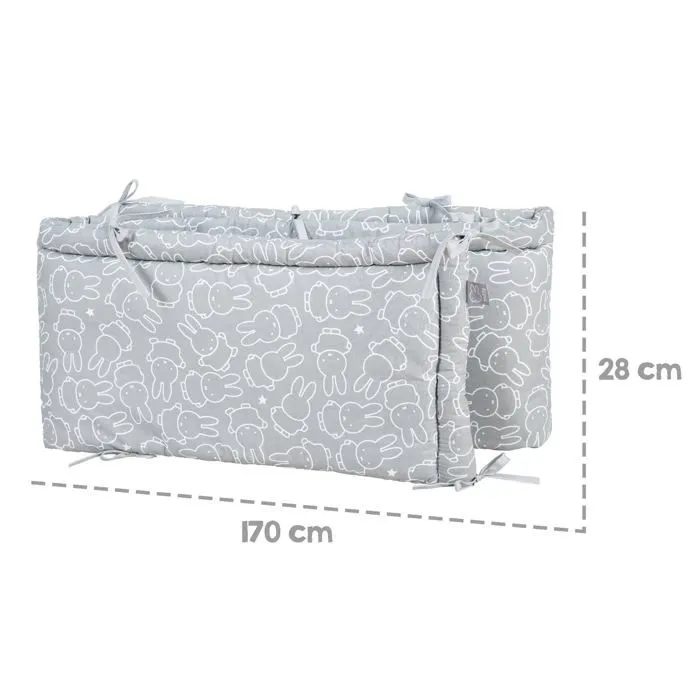 Tour de Lit Bébé - ROBA - Design de Lapin miffy® - Respirant - Gris - Blanc-2