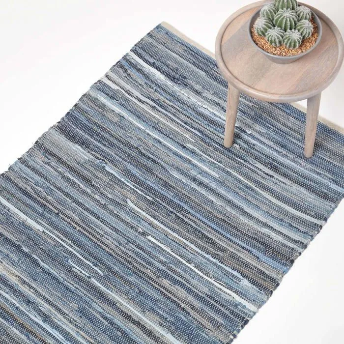 Tapis denim bleu en jeans recyclés - 120 x 180 cm-0