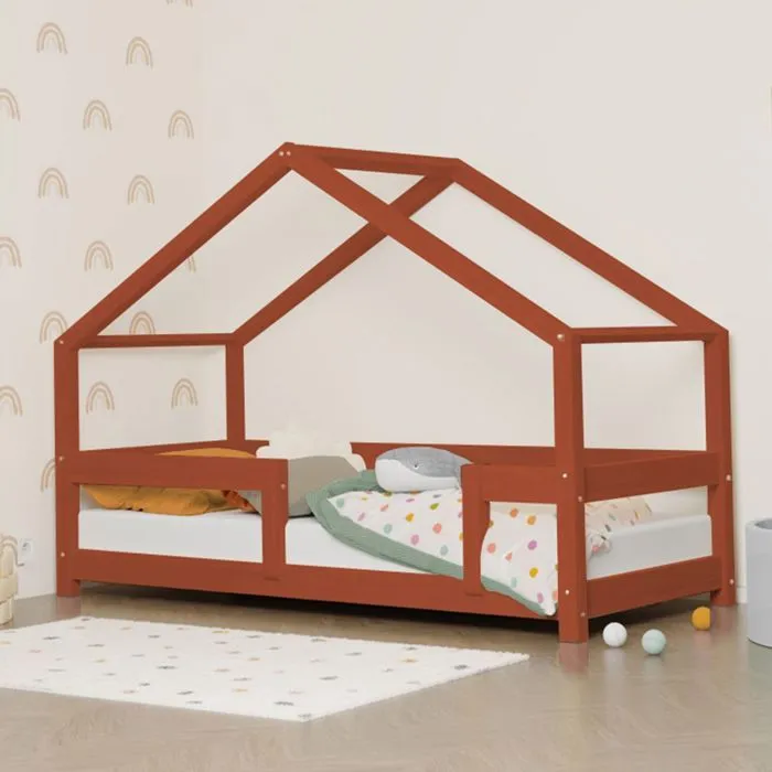 Lit cabane enfant LUCKY 120 x 190 rouge brique-1