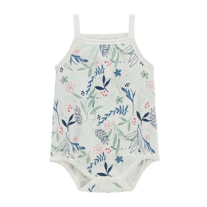 Lot de 2 bodies bébé - Dahlia - Bleu - Gaze de coton - Bretelles - Motifs fleuris-2