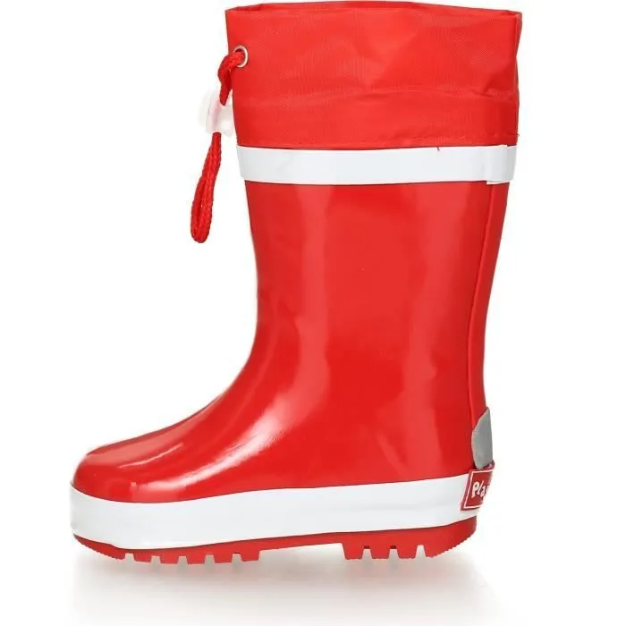 Bottes de pluie enfant - PLAYSHOES - Basic Lined - Rouge - Caoutchouc naturel - Sécurité réfléchissante-0