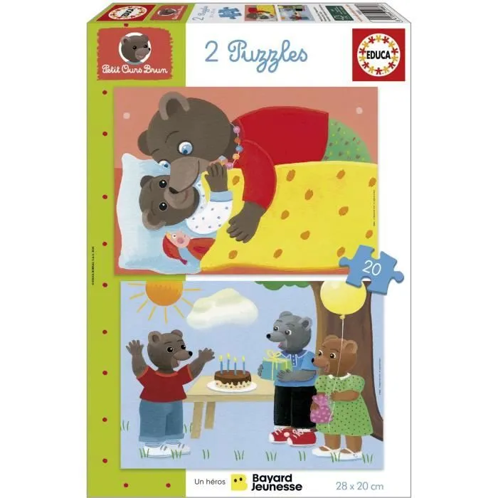 Puzzle - EDUCA - Petit Ours Brun : Ensemble de 2 puzzles de 20 pièces pour enfants dès 4 ans-0