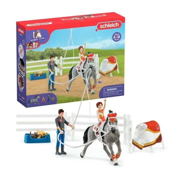 Coffret d'entraînement à la voltige de Mia, coffret schleich avec 18 éléments inclus dont 1 cheval schleich et 2 personnages,-0