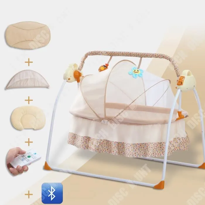 TD® Berceau électrique portable pliable chaise berçante intelligente coaxing berceau mère et bébé fournitures avec moustiquaire-3