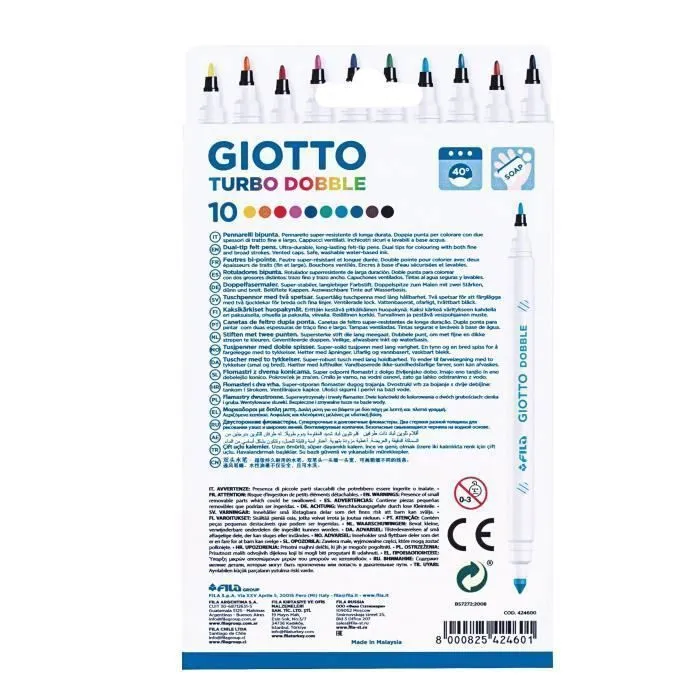 Feutres - GIOTTO - Turbo Dobble - Multicolore - 10 pièces - Double pointe-1