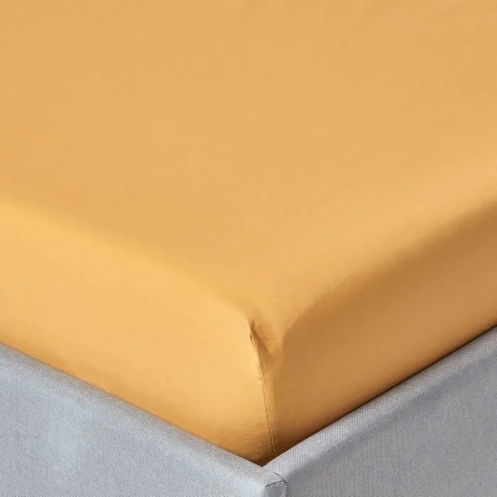 Drap-housse uni Jaune Moutarde 100% coton égyptien 200 fils Matelas épais 90 x 190 cm-0