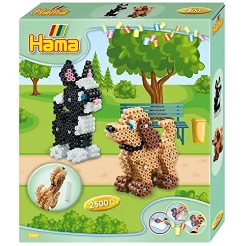 Jeu de perles à repasser - HAMA - Boîte 3D Chiens et Chats - 2500 perles - Plaque hexagonale - Mixte-0