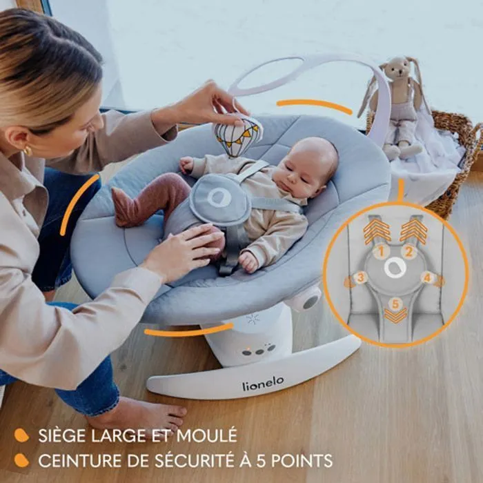 LIONELO Iris - Balancelle Bébé Électrique 360° - Léger - 12 mélodies - 3 modes - 5 vitesse - Gris-1
