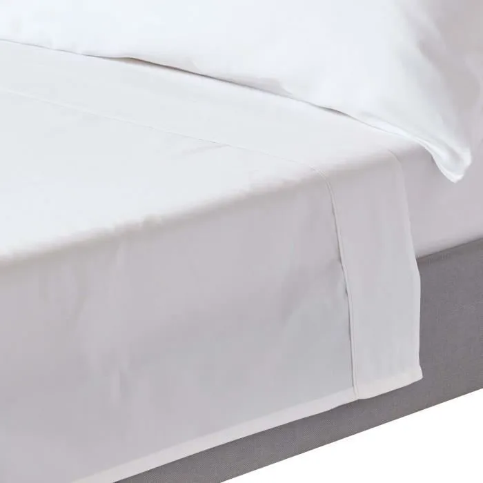 Drap plat uni 100% coton égyptien Bio 400 fils coloris blanc 180 x 290 cm-0