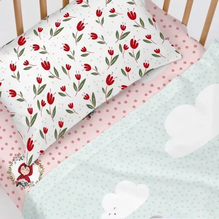 Drap-housse - mr fox - 70x140 - 100% coton - Rose - Ajustable avec élastiques-1