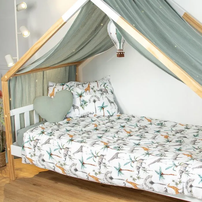 Ciel de lit cabane toile en gaze de coton  Vert de gris 420 x 140 cm-1
