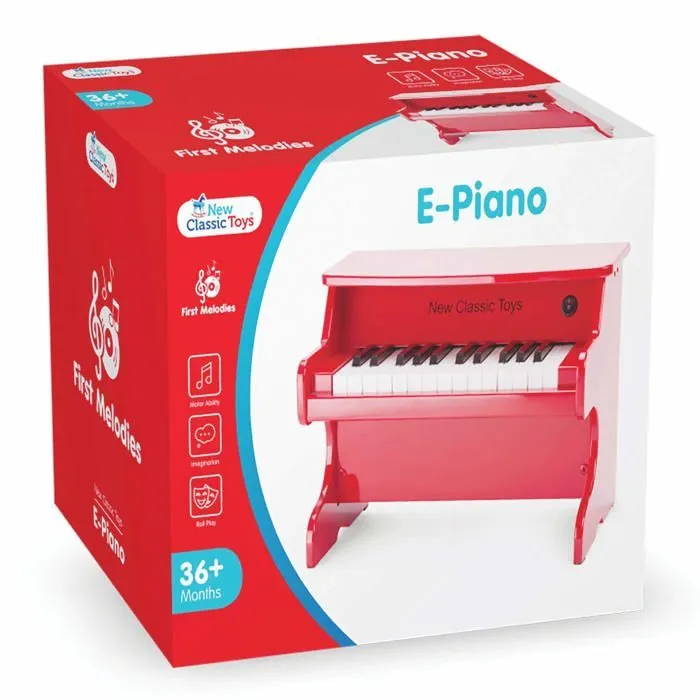 Piano en bois pour enfant - NEW CLASSIC TOYS - E-Piano 25 touches junior - Amplificateur intégré - Rouge-2