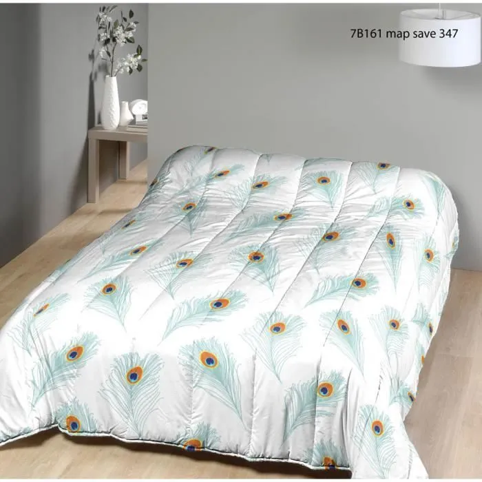 Couette légère imprimée Plumes / Non tissé balnc - 1 personne 140 x 200 - Spécial été - MORTREUX-0