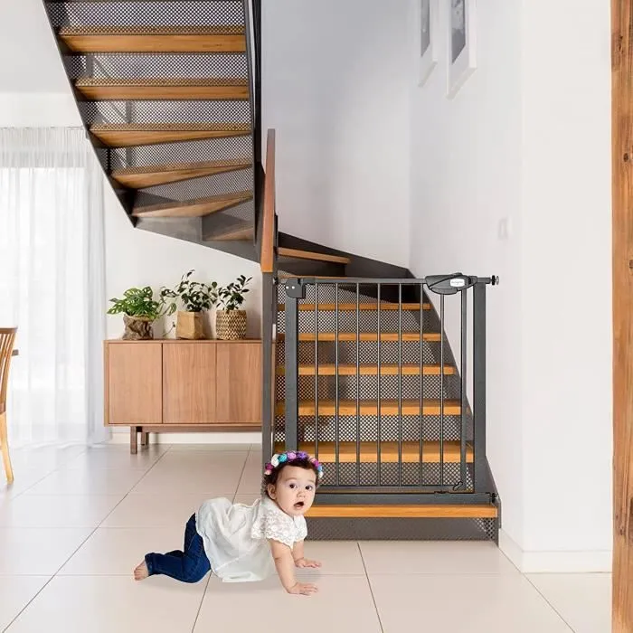 YUENFONG Barrière de sécurité pour escalier sans perçage - Largeur : 75-85 cm - Ouverture à 180° - Noir-2