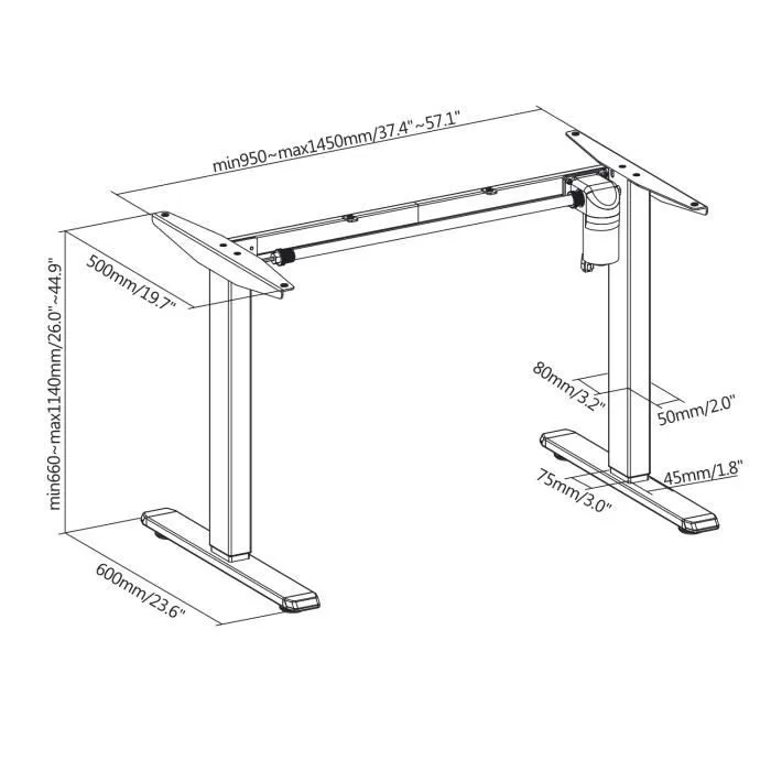 Bureau électrique Ergo Office, 1 moteur, hauteur réglable, max. 1160 mm, poids max. 80 kg, ER-443-1