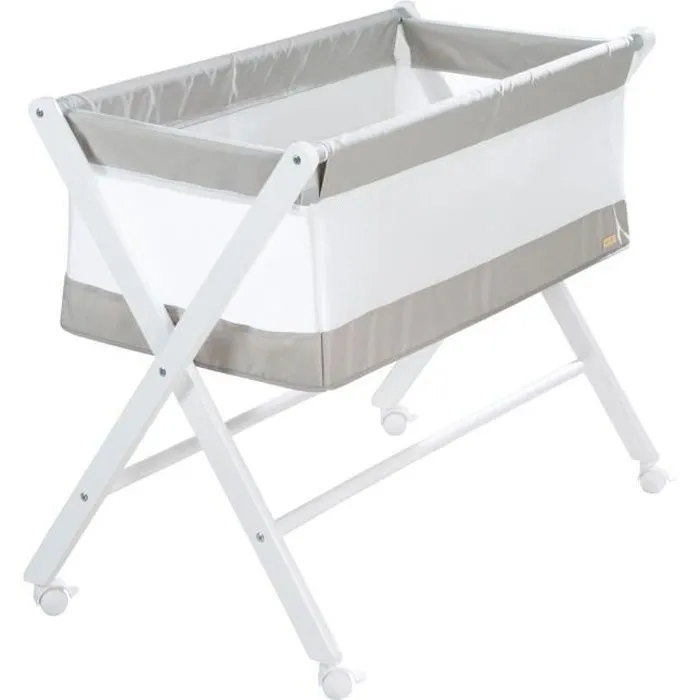 Berceau Cododo Pliable 90 x 45 ROBA en Toile et Maille + Matelas et Roulettes à Freins - Gris / Blanc-0