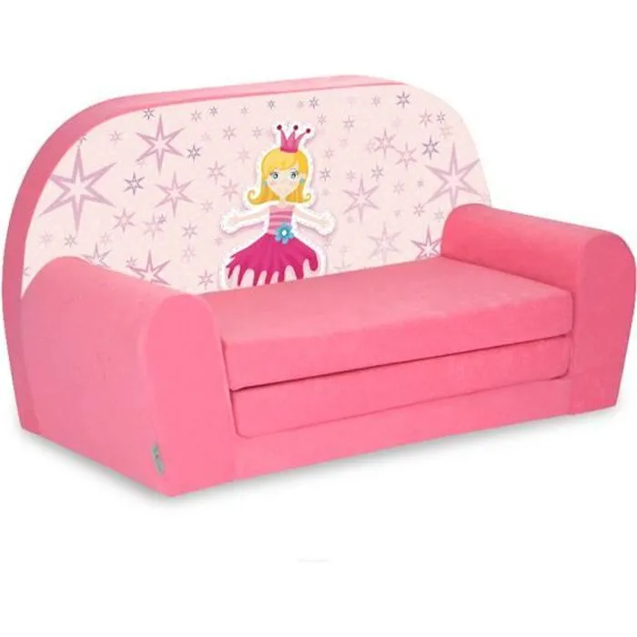 Canapé Lit Enfant Princesse - FORTISLINE - Rose - Microfibre - 78 cm x 45 cm-0