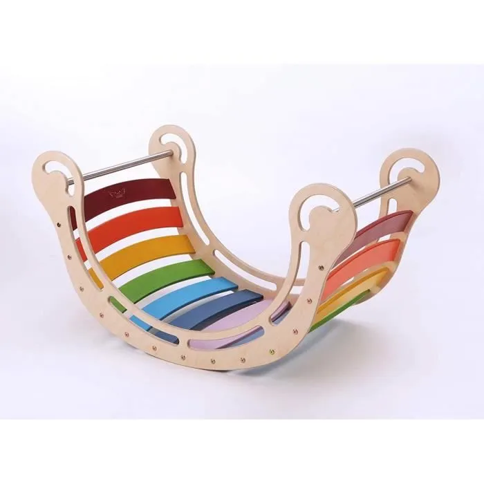 Rocker en bois xxl waldorf avec mur d'escalade arc-en-ciel - KATEHAA - Mixte - A partir de 12 mois - Escalade-1