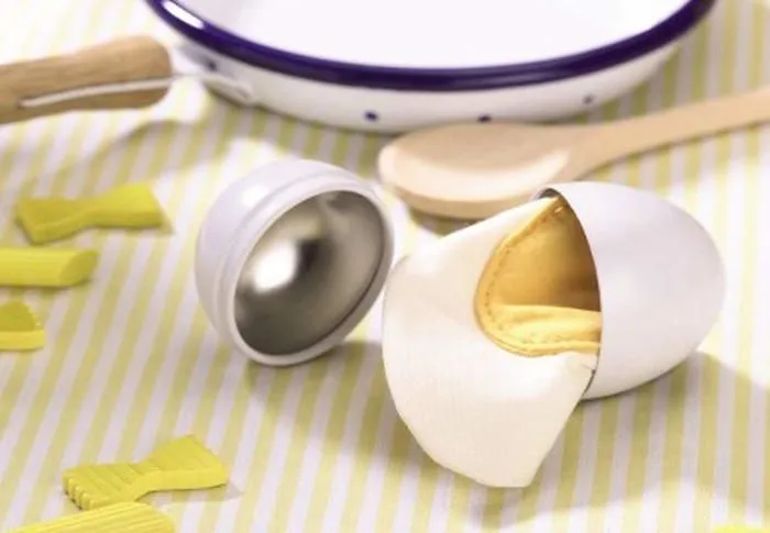 Dinette - cuisine Haba - HA-285 - 1528 - OEuf sur Le Plat - dans une coquille metallique Nourriture de jeu en peluche lavable-1