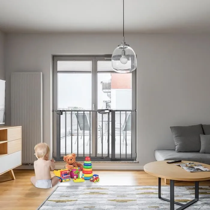 XMTECH Barriere de Securite, Longueur réglable dim.105-115 cm, Ouverture Double Sens -sans perçage, noir, pour enfants et animaux-3