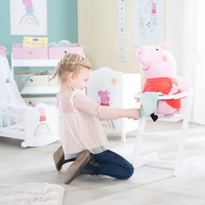 Berceau de Poupée Peppa Pig en Bois - Linge de Lit Inclus - Motif Truie - Nurserie poupon - Blanc - Rose - ROBA-3
