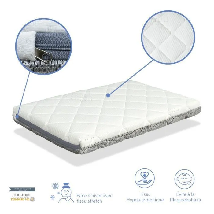 Matelas de Bébé Berceau 90x40 Epaisseur 7 CM MINI BUNNY - Déhoussable, lavable, adaptable et respirant - DORMALIT-1