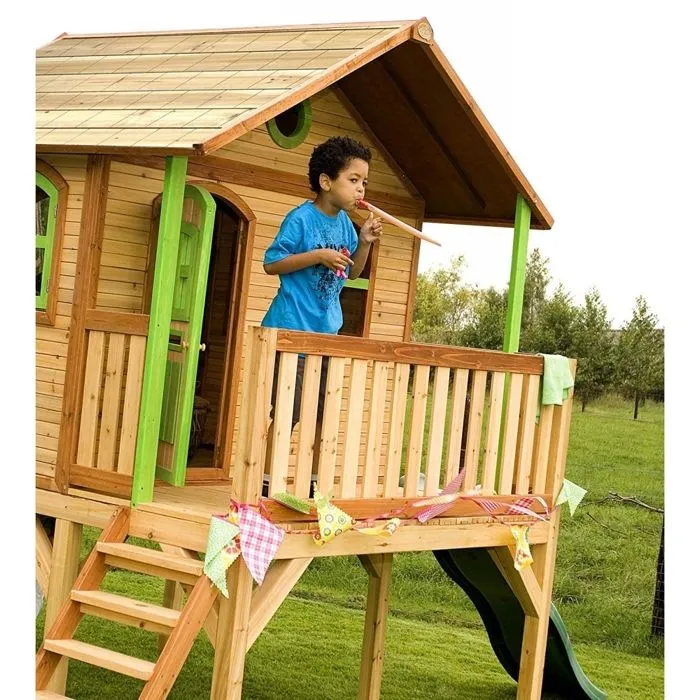 AXI Sophie Maison Enfant avec Toboggan vert | Aire de Jeux pour l'extérieur en marron & vert | Maisonnette-3