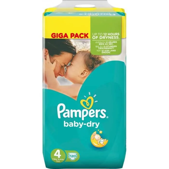 Couches Pampers Baby Dry Taille 4 - 9 à 14 kg - 120 Couches-0