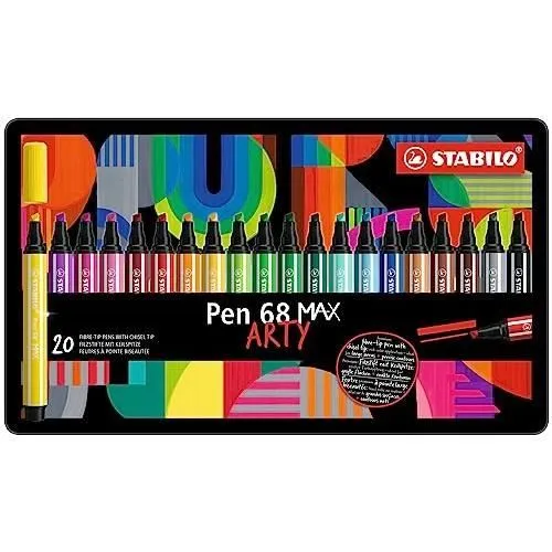 FEUTRE DESSIN STABILO PEN 68 MAX - BOITE MÉTAL DE 20 FEUTRES COLORIAGE-0