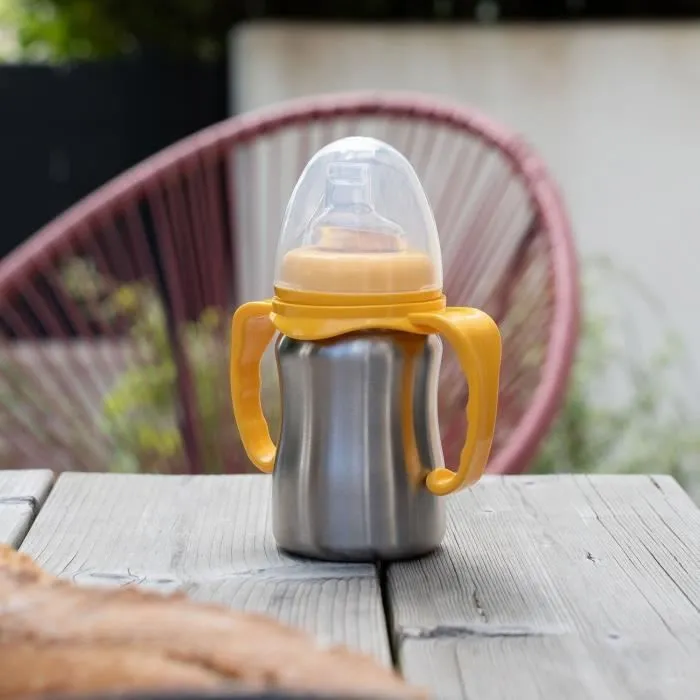 Tasse d'apprentissage - THERMOBABY - Inox - 180 ml - Jaune Mangue - Ergonomique et anti-fuites-1