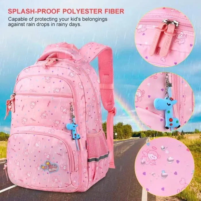 Cartables Fille Primaire Sac à Dos Scolaires Filles Vbiger - Rose - Enfant - Dos-2