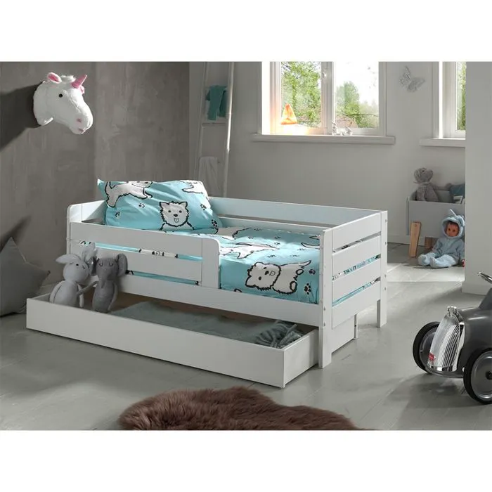 Lit junior barreaux extra large avec gigogne - Vipack - Blanc - 70 x 140 cm-1