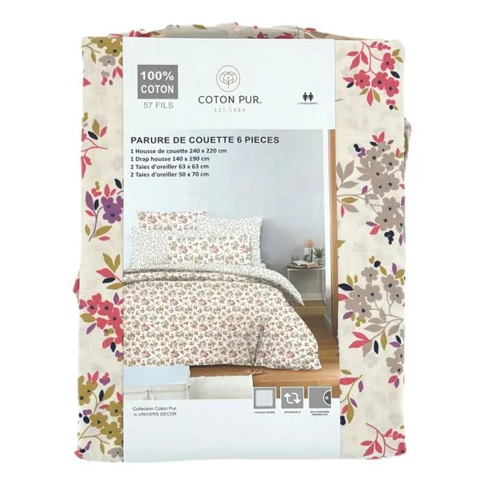 Pack complet housse de couette réversible pour lit 140 x 190 cm  Tanya multicolore-4