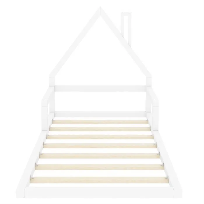 Lit cabane - Enfant - 90x200 cm - Pin massif - Blanc - Sommier à lattes inclus-2